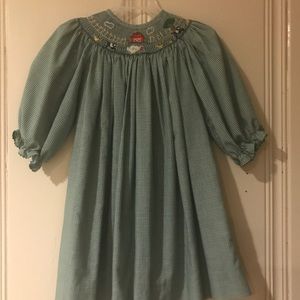 Green and white gingham smocked dress